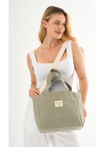 Matcha Latte Mumlu Kanvas Su Geçirmez Omuz El Çantası Lise ve Üniverste Okul Çantası(En:28 Boy:25)