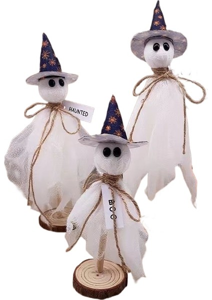 Yeni Cadılar Bayramı Hayalet Süsleri Ahşap Ürünler Üç Parçalı Ahşap Taban Cadılar Bayramı Günü Dekorasyon (Yurt Dışından)