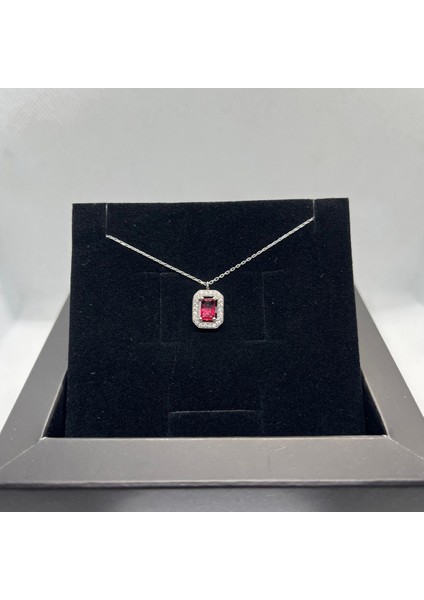 925 Ayar Gümüş Baget Kesim Kırmızı Taşlı Kolye fiyatları