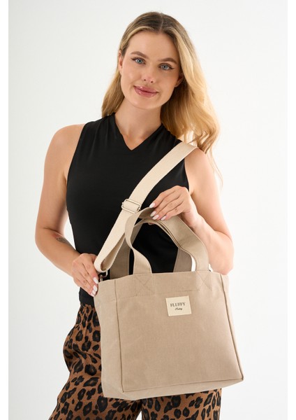 Cream Mumlu Kanvas Su Geçirmez Kadın Omuz El Çantası Lise ve Üniverste Okul Çantası(En:28 Boy:25)