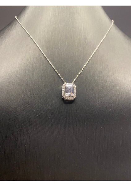 925 Ayar Gümüş Baget Kesim Zirkon Taşlı Kolye