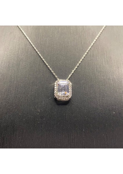 925 Ayar Gümüş Baget Kesim Zirkon Taşlı Kolye fiyatları