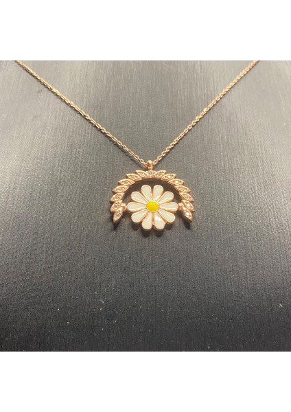 925 Ayar Gümüş Rose Altın Kaplama Zirkon Taşlı Papatya Parıltısı Kolye fiyatları