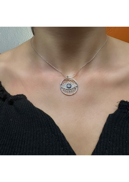 925 Ayar Gümüş Zirkon Taşlı Zarif Göz Kolyesi