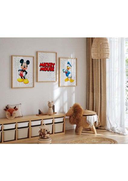 (Çerçevesiz) Mickey Mouse 3lü Poster Seti Çerçevesiz Duvar Posteri 3 Adet