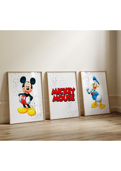 (Çerçevesiz) Mickey Mouse 3lü Poster Seti Çerçevesiz Duvar Posteri 3 Adet modelleri
