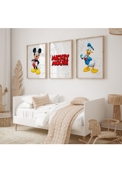 (Çerçevesiz) Mickey Mouse 3lü Poster Seti Çerçevesiz Duvar Posteri 3 Adet