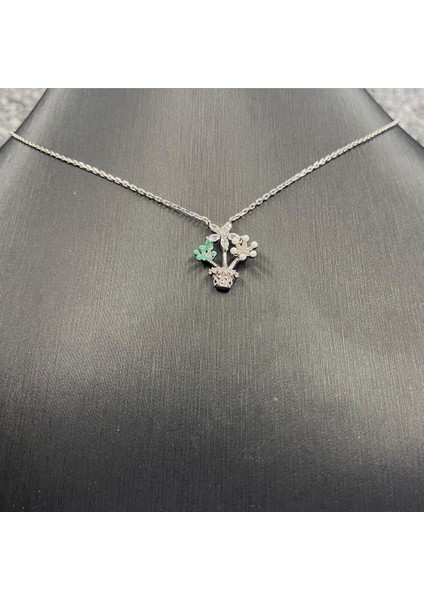 925 Ayar Gümüş Zirkon Taşlı Saksıda Çiçek Kolye