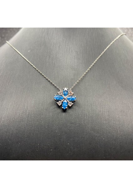 925 Ayar Gümüş Mavi Çiçek Güzelliği Kolye