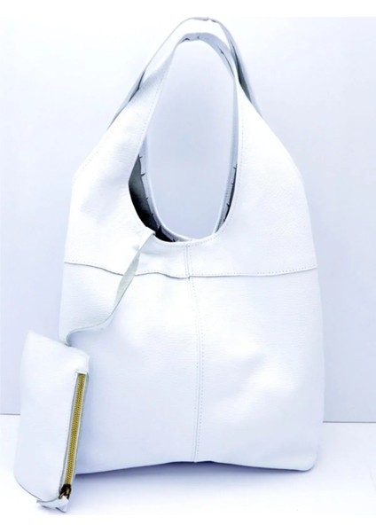 Randy Hakiki Deri Beyaz Omuz Çantası