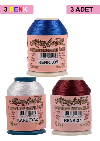 3 Adet Oya ve Dantel Ipi 20 gr - Royaleks - No: K.beyaz - 027 - 335