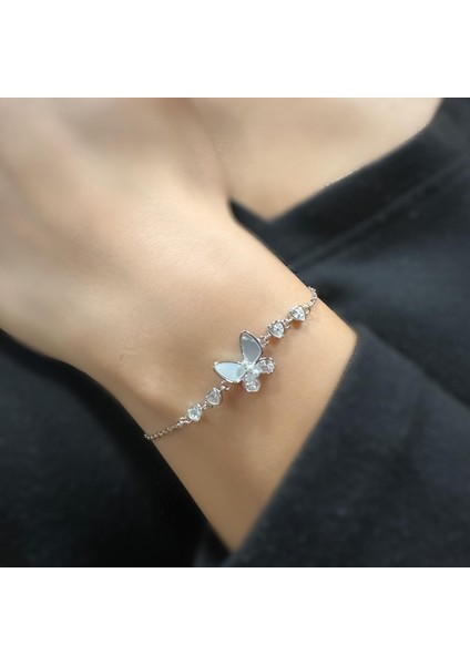 925 Ayar Gümüş Sedef Taşlı Zarif Bileklik