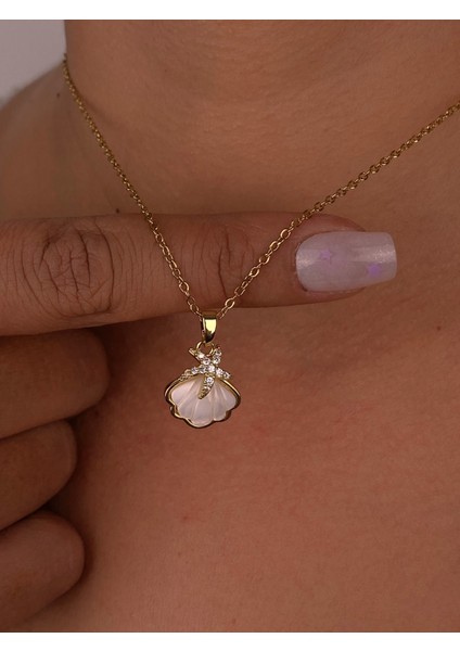 Kadın Krem Deniz Yıldızı Çelik Gold Kolye Zarif Ince Zincir Minimal Hediyelik Günlük fırsatları