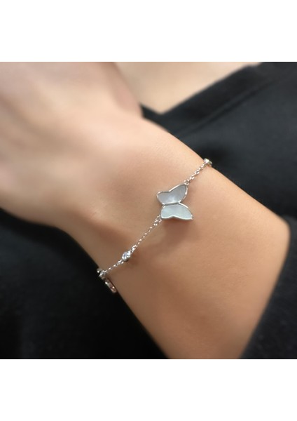 925 Ayar Gümüş Sedef Taşlı Ithal Kelebek Bileklik