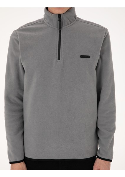 Erkek Gri Regular Fit Yarım Fermuarlı Polar Sweatshirt 50314056-VR024