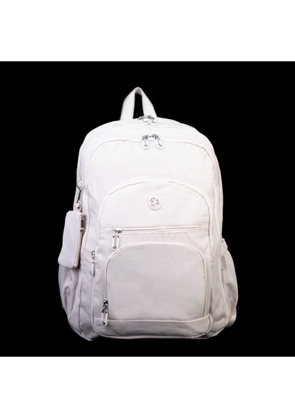 Unisex Hafif Büyük Boy Okul Çantası ve Spor Çantası Çok Gözlü Bej