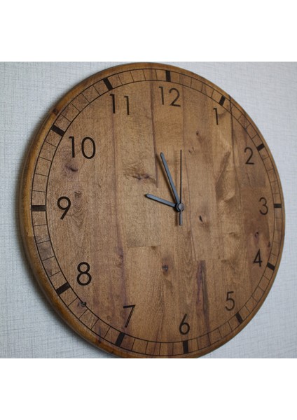Sessiz Mekanizmalı Ahşap Duvar Saati - Lazer Işlemeli Sayılar - 16.5 Inch Gürgen Ağacı modelleri