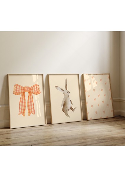 (Çerçevesiz) 3'lü Vintage Tavşanlı Çocuk Odası Posteri, Çerçevesiz Poster Seti, 3 Adet fiyatları