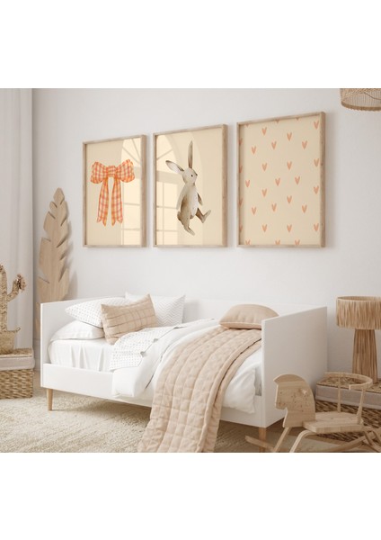 (Çerçevesiz) 3'lü Vintage Tavşanlı Çocuk Odası Posteri, Çerçevesiz Poster Seti, 3 Adet modelleri