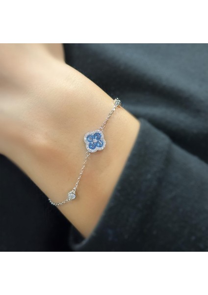 925 Ayar Gümüş Mavi Taşlı Parıltılı Zarif Bileklik