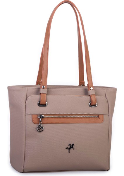 Kadın Büyük Boy Omuz Çantası Vizon Taba Lacste