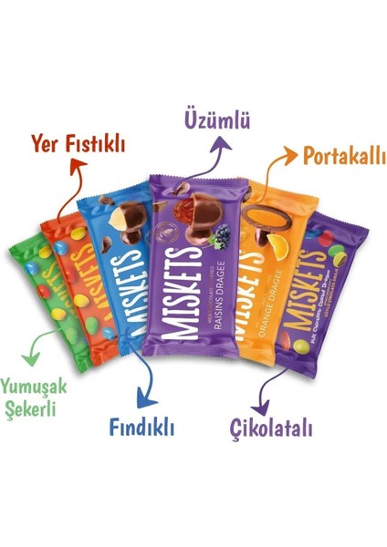 Sütlü Çikolatalı Draje Tanışma Paketi (Drajell,Tuz Yer Fıstığı,Fındık, Üzüm, Portakal, Maxibon)20 gr X12 Adet