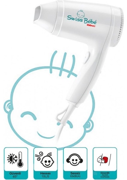 Swiss Baby Bebekler Için Saç ve Vücut Kurutma Makinesi Orijinal 500 W Beyaz