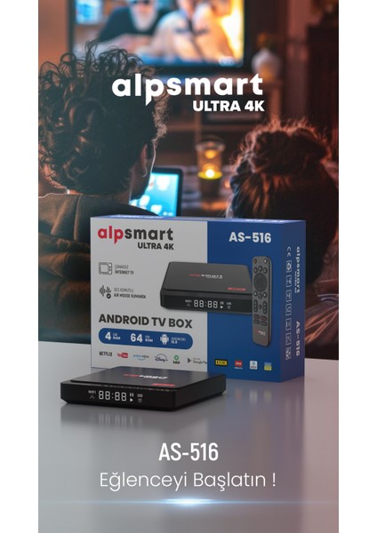 AS516 Android Tv Box Ses Komutlu BT Air Kumanda 4 GB Ram 64 GB Hafıza Android 12