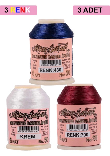 3 Adet Oya ve Dantel Ipi 20 gr - Royaleks - No: Krem - 790 - 430