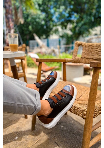 Mironte Premium Comfort Lastikli Erkek Spor Ayakkabı Siyah Taba
