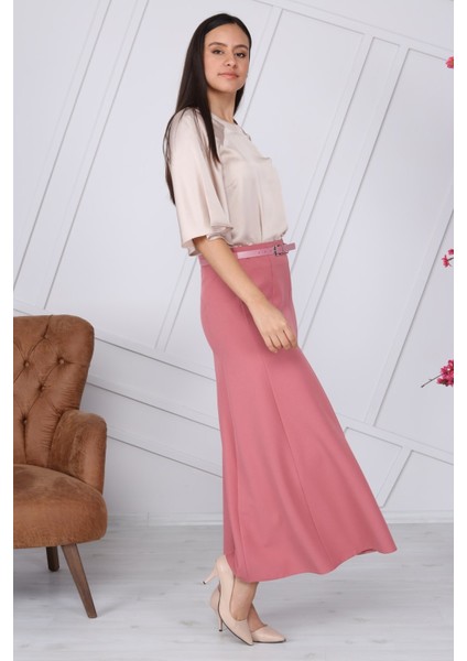 Kadın Gül Kurusu Mevsimlik Kemer Detaylı Parçalı Kloş Uzun Etek 1003-95 modelleri