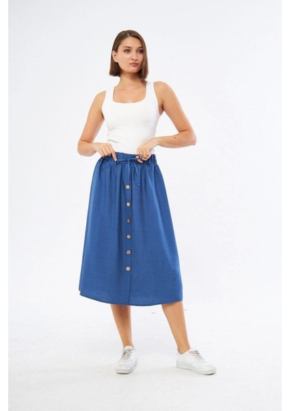 Kadın Düğme Detaylı Keten Etek 2191-80