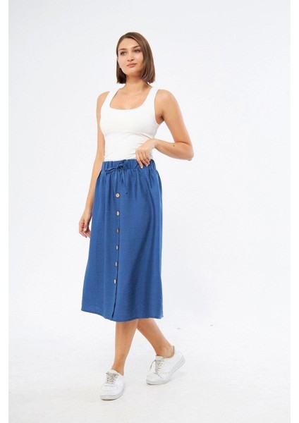 Kadın Düğme Detaylı Keten Etek 2191-80