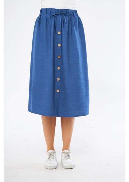 Kadın Düğme Detaylı Keten Etek 2191-80