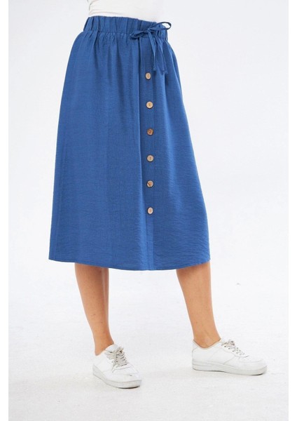 Kadın Düğme Detaylı Keten Etek 2191-80