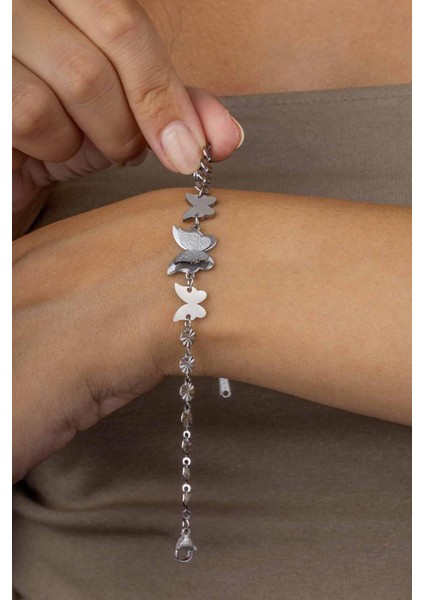 Beyaz Altın Kaplama Kelebek Kadın Çelik Bileklik fiyatları