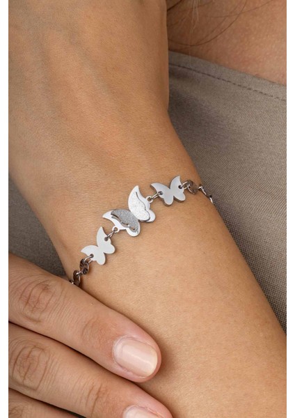 Beyaz Altın Kaplama Kelebek Kadın Çelik Bileklik modelleri