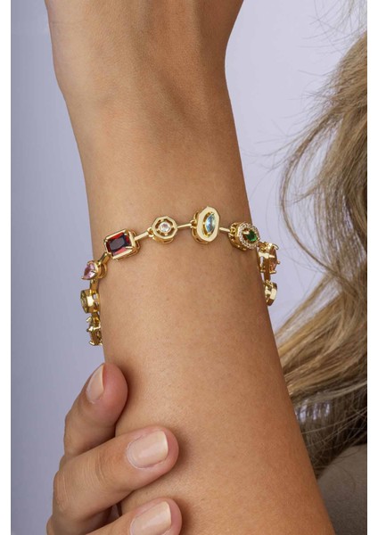 Altın Kaplama Sıralı Renkli Taş Kadın Çelik Bileklik fiyatları