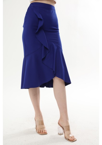 Kadın Saks Mevsimlik Volanlı Midi Boy Krep Etek 2123-80 fiyatları