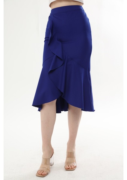 Kadın Saks Mevsimlik Volanlı Midi Boy Krep Etek 2123-80 modelleri