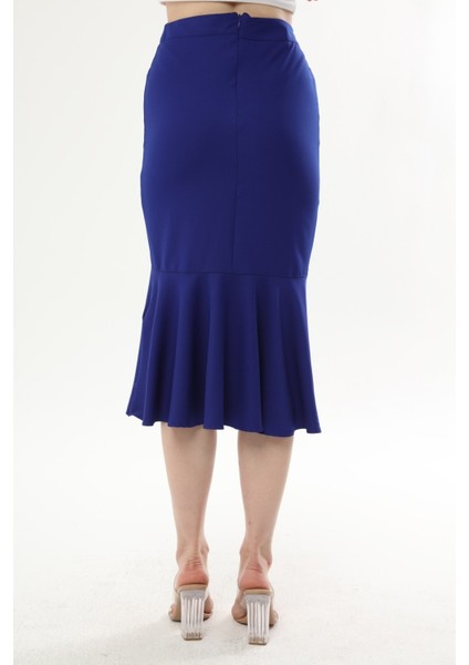 Kadın Saks Mevsimlik Volanlı Midi Boy Krep Etek 2123-80 fırsatları