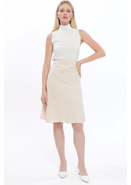 Kadın Krem Midi Boy Kloş Dokuma Etek 2194-63