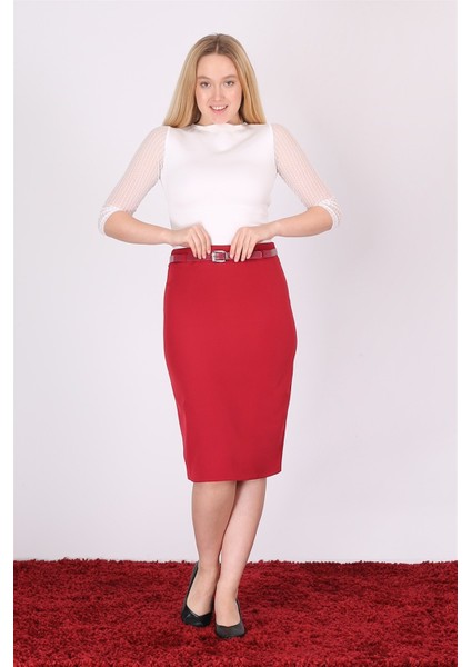 Kadın Siyah Kemer Detaylı Likralı Ofis Kalem Etek 1580-63 indirimleri