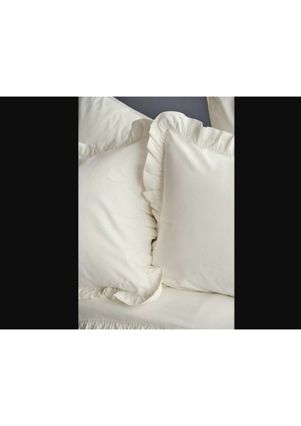 Frill Yıkanmış %100 Pamuk Poplin Vanilya Çift Kişilik Nevresim Takımı modelleri