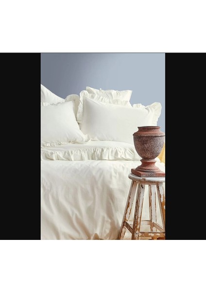 Frill Yıkanmış %100 Pamuk Poplin Vanilya Çift Kişilik Nevresim Takımı fırsatları