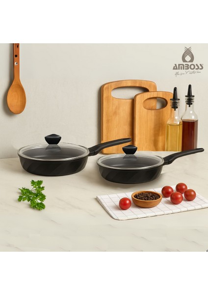 Vento 4 Parça Döküm Cam Kapaklı Tava 22-26 cm