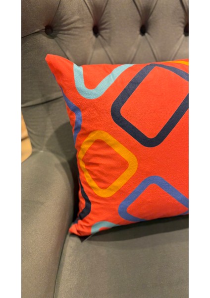Geometrik Orange / Çift Tarafı Baskılı Evelyn Süet Kırlent Kılıfı 43 x 43 fırsatları