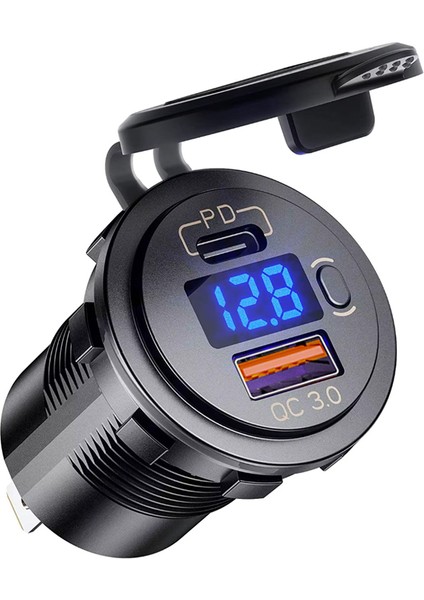 Pano Tip Marin Voltmetreli USB 3.0 + Type-C Soketi Butonlu 12-24V Çerçevesiz