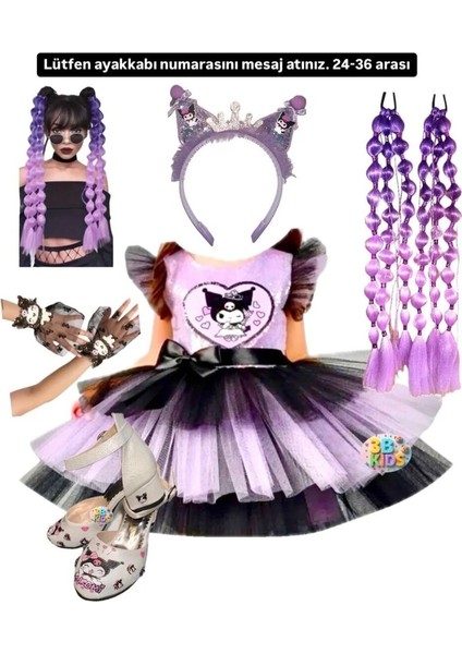 Kuromi Kostüm Kuromi Elbise Kuromi Taç Kuromi Mor Bubble Saç Kuromi Topuklu Ayakkabı Kuromi Eldiven