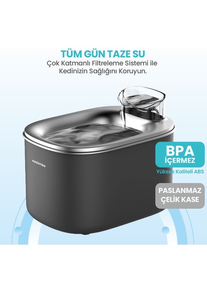 WF007L Otomatik Kedi Su Sebili, 3.5lt Geniş Hazne, Bpa Içermez, Metal Üst Tabla, Ultra Sessiz modelleri